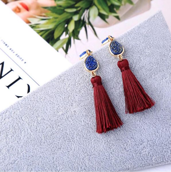 

elegant temperament, dripping tassels, earrings, women, simple and easy, girls, earrings, color, retro classical.wine red, Silver
