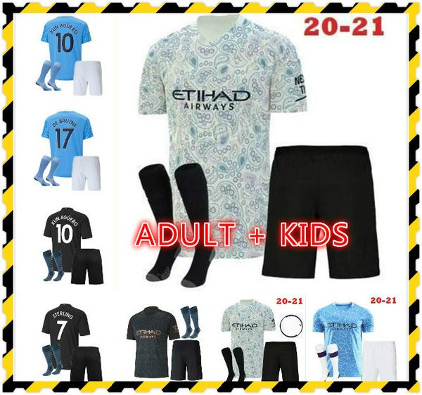 

de bruyne kun aguero 20 21 city soccer jersey sterling 2020 2021 man gesus bernardo mahrez rodrigo football shirt men kids kit sets, Black;yellow