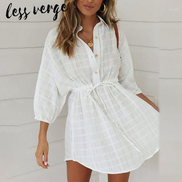 

lessverge casual cotton linen white beach dress women batwing sleeve shirt dress elegant loose short summer vestidos 20201, Black;gray