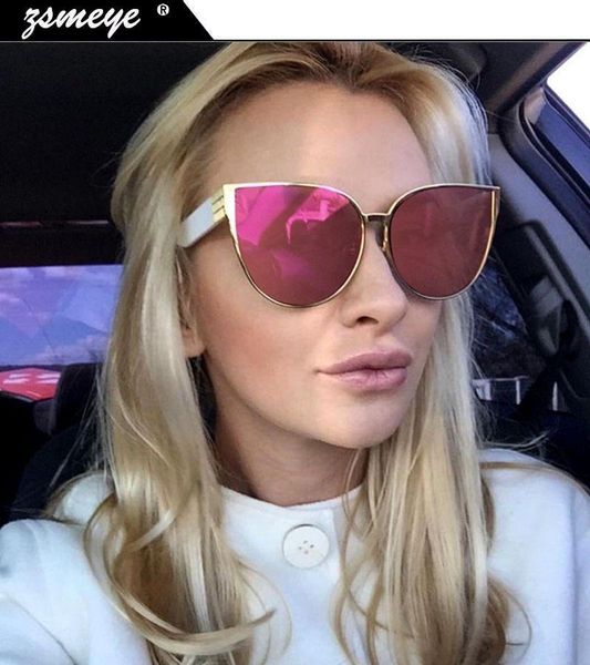 

sunglasses zsmeye2021 fashion women colour luxury flat cat eye elegant eyewear oversized sun glasses uv400, White;black
