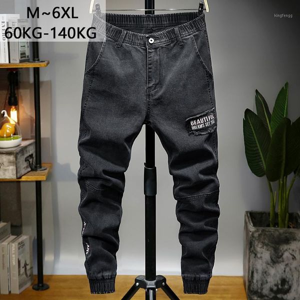 

plus size 6xl 2020 man elastic waist plus fat big size jeans men's high waist harem pants loose trousers large streetwear1, Blue