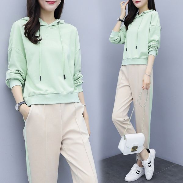 

2020 new korean style two-piece two-piecefashion fashion age-reducing two-piece set early autumn leisure sports sweater set for women spring, Gray