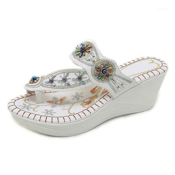 

high heels women slides sandy beach slippers bohemian pearl drill slope embroidery shoes women designers size 11 size101, Black
