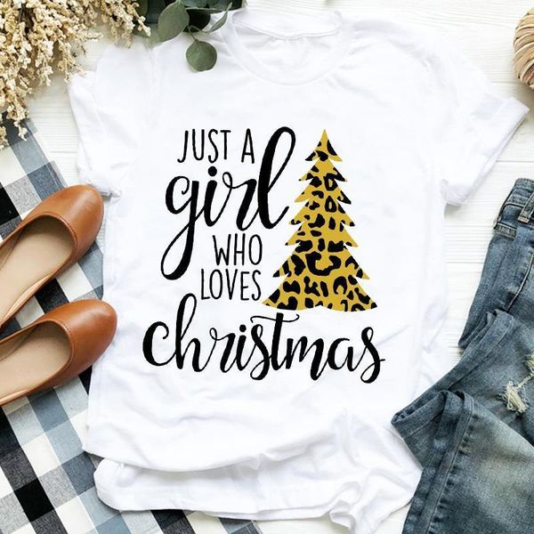 

women leopard tree letter printing clothing holiday merry christmas clothes ladies graphic print tee tshirt female t-shirt, White
