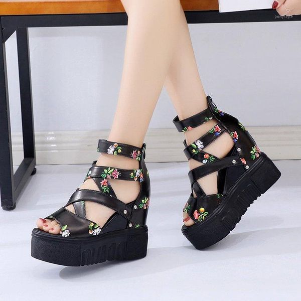 

sandals fashion women flat platform summer wedges shoes woman high-leather gladiator sandalias luxury designers1, Black