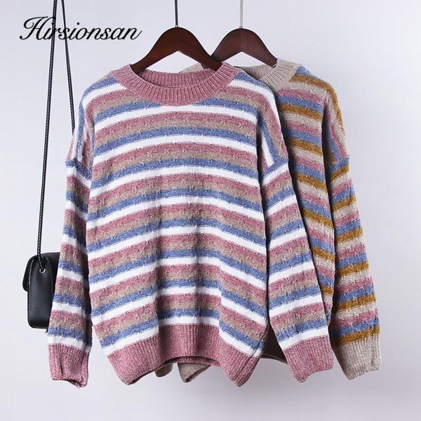 

hirsionsan chenille patchwork color loose soft women o neck sweater autumn winter new pink khaki streetwear jumper knitted 1, White;black