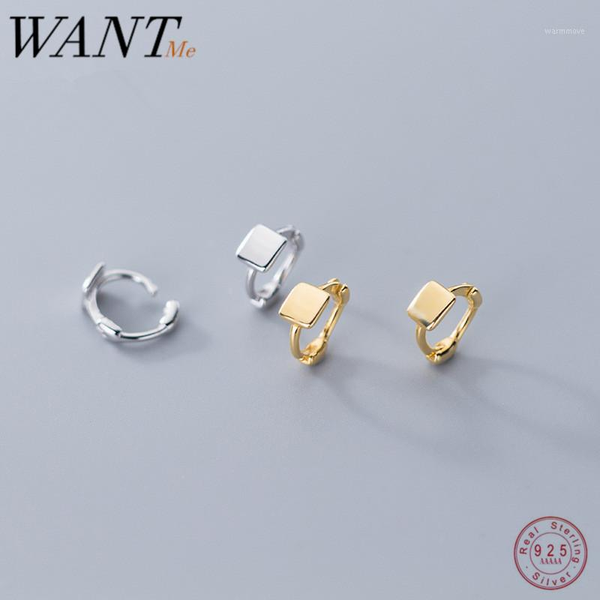 

WANTME Real 100% 925 Sterling Silver Minimalist Geometric Square Small Mini Ear Hoop Stud Earrings for Women Teen Jewelry Gift1, Golden;silver