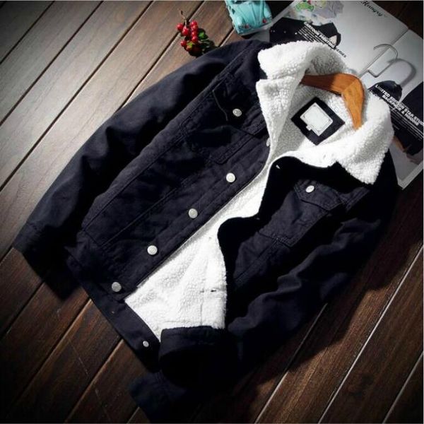 

luxury designer men jacket and coat trendy warm fleece thick denim jacket winter fashion mens jean outwear male cowboy plus size s-6xl, Black;brown