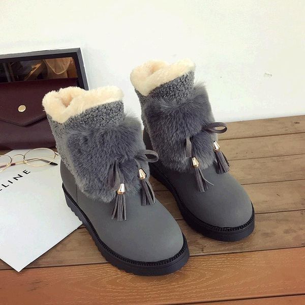 

women snows boots bow wedge round toe comfortable fashion warm cotton boot shoes thick bottom leisure plush winter women's boots, Black