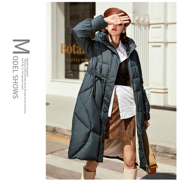 

winter women's fashion warm standing collar white duck down women outdoor leisure mid-length cotton jacket, Black