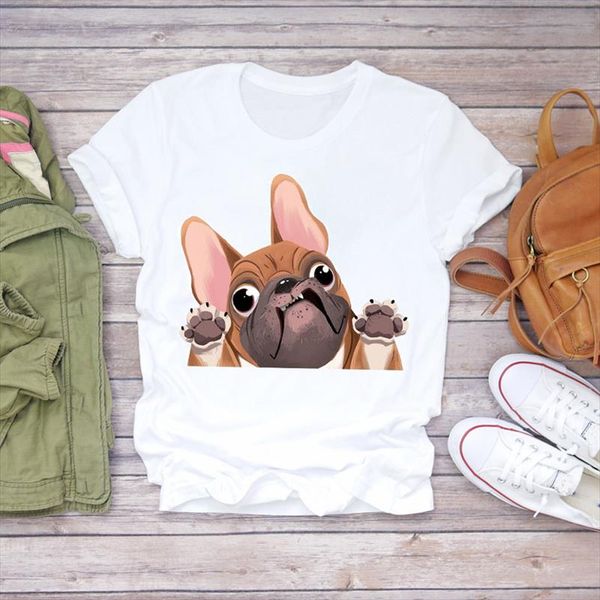 

women cartoon dog funny face animal casual pet love fashion print lady t shirts womens graphic t shirt female tee shirt, White
