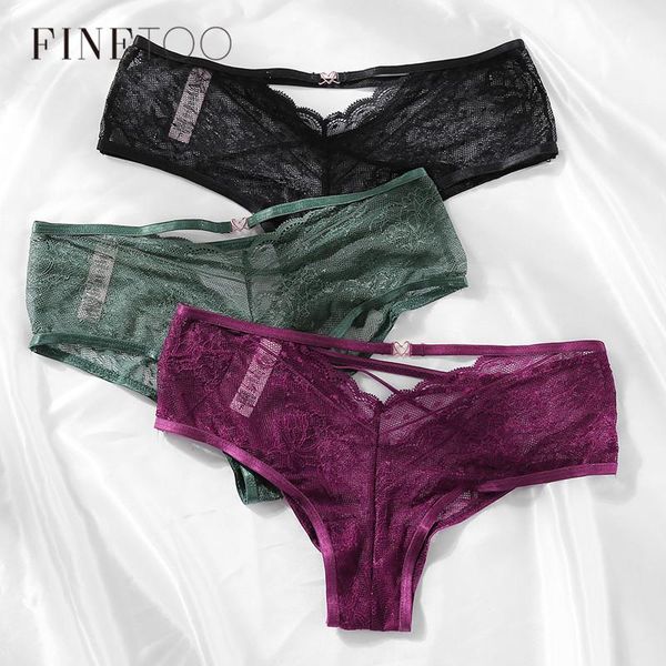 

finetoo women lingerie panties lace low-waist solid briefs female underwear ladies cross strap panty g string panties, Black;pink