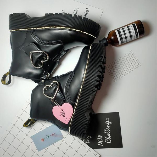 

doc ankle love platform women genuine leather boots martens autumn botas mujer female comfortable shoe q1202, Black