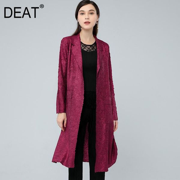 

deat pleated coat women elegant purple lady full sleeve lapel collar solid embroidery slim 2021 new spring autumn fashion hc071, Tan;black