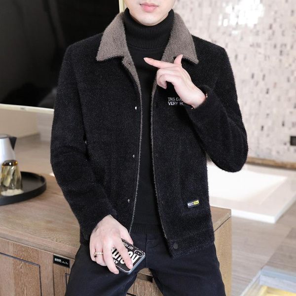 

men's wool & blends style lapel coat in autumn and winter 2021, Black