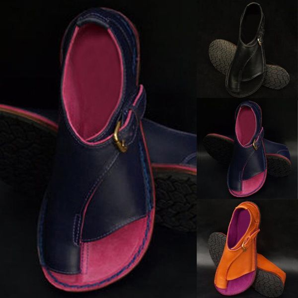 

толстые bottom каблука лианы летней женщины сандалии ретро пряжки ремень сандалии плоские донные римские женская обувь zapatos де mujer # 35, Black