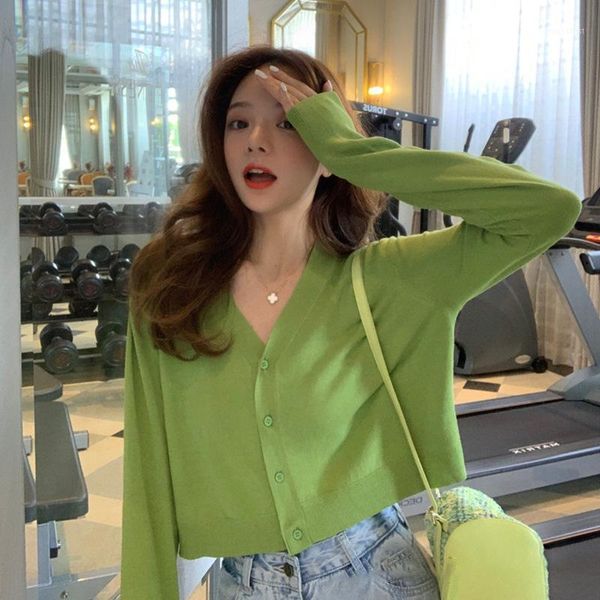 

summer autumn women korean fashion long sleeve open front button up knitting cardigan crop short sweaters1, White