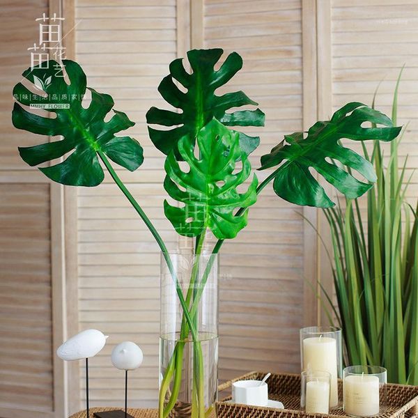 

70-80-90-100cm large green artificial monstera leaves palm tree leaves1