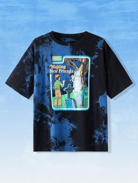 

romwe x stevenrhodes figure letter graphic tie dye tee 265t#, White