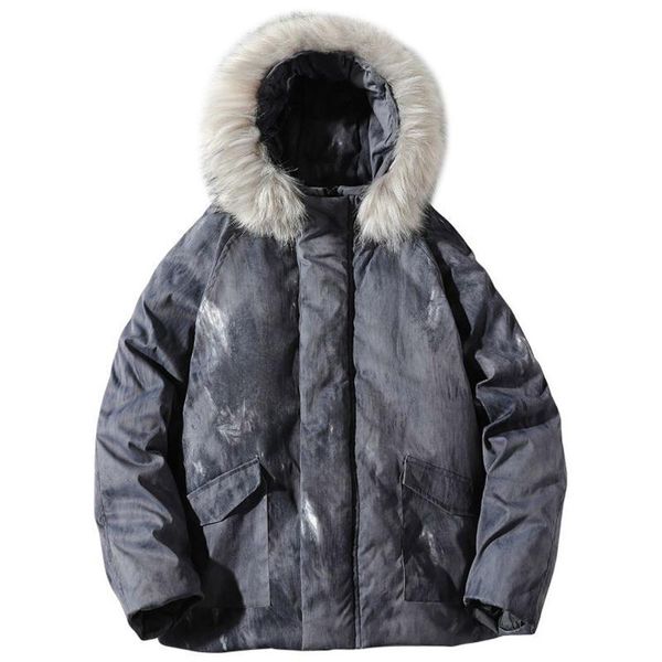 

men's down & parkas winter men casual faux fur collar thick hooded coat jacket windproof warm clothing, Black