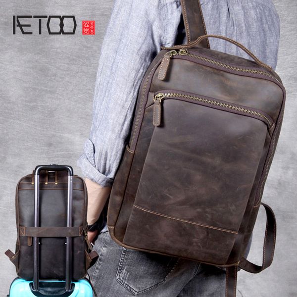 

hbp aetoo vintage crazy horse leather shoulder bag, handmade genuine leather backpack, men's cowhide leather computer backpack