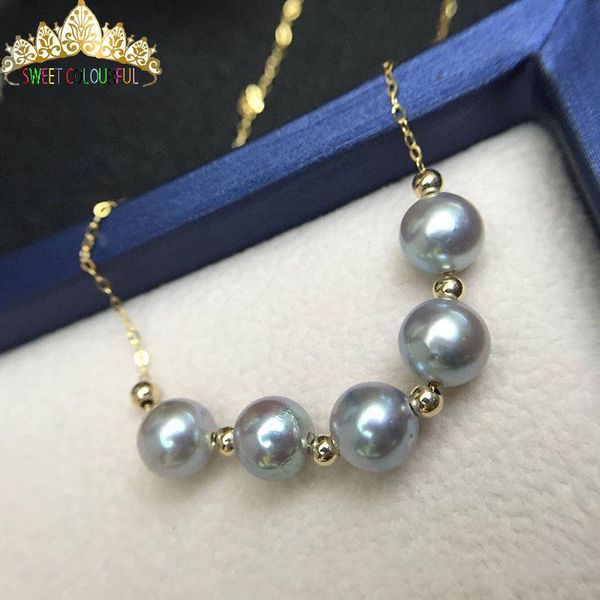 

18k желтое золото necklace6 mmsilver серый натуральный жемчуг 16 дюймов / 41 см и 18 дюймов / 46 см длина, Silver