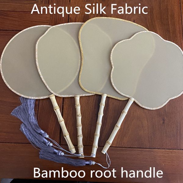 

antique handle blank natural silk round hand fan diy chinese traditional costume dance show calligraphy paintings embroidery