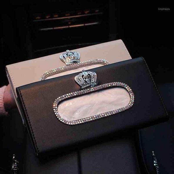 

crown crystal car tissue box sun visor pu leather auto tissue bag sunvisor hanging holder case napkin for car accessories1