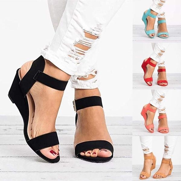 

women wedges sandals casual buckle strap heel platform summer gladiator sandals fashion open toe elevator roman shoes ladies t200529, Black