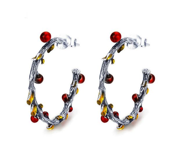 

925 sterling silver autumn plant withered tree leaves hoop earrings for women the color of autumn earrings, Golden
