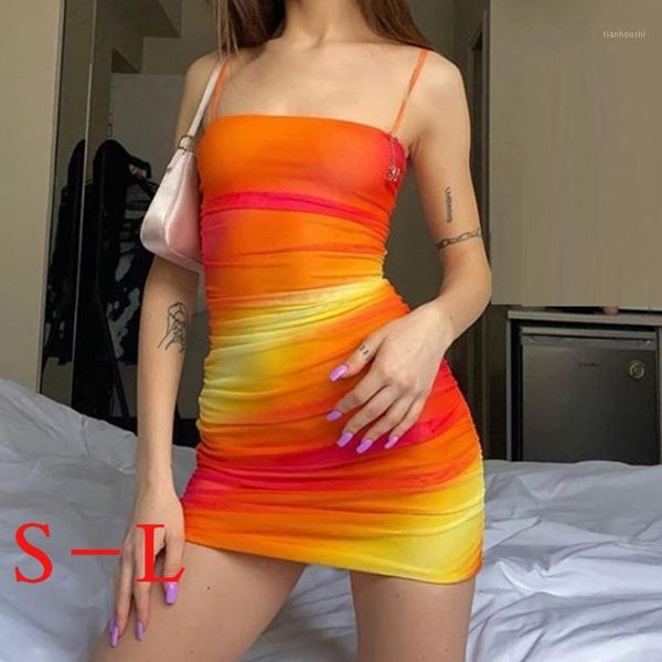 

sling slim mini dress fashion casual women sleeveless bandeau tie-dye printed vest mini dress streetwear cool girl1, White;black