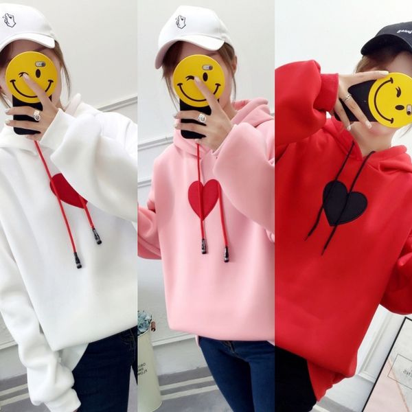 

2019 autumn winter large size hooded embroidered love sweatercoat sweatervelvet long sleeve sweater female student coat loose women, Black