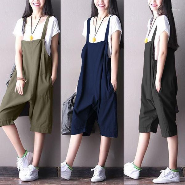 

plus size zanzea women jumpsuits summer overalls casual loose rompers solid cotton linen playsuits female streetwear pants1, Black;white