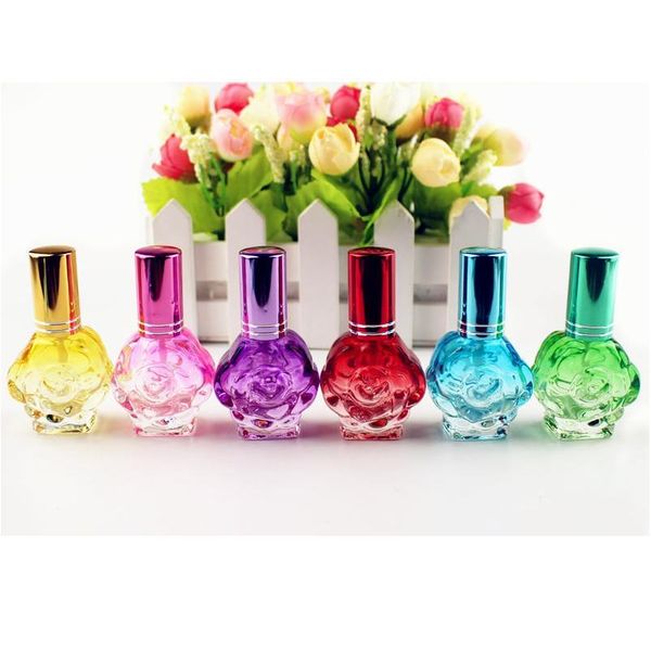 

20pcs 10ml colorful rose shaped glass perfume bottle refillable sample portable empty atomizer mini travel parfum spray qylshz