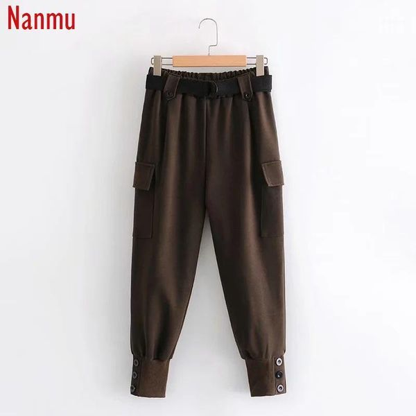 

nanmu2020 women's high waist versatile corset overalls fashion casual side pocket loose straight tube belt pants1, Black;white