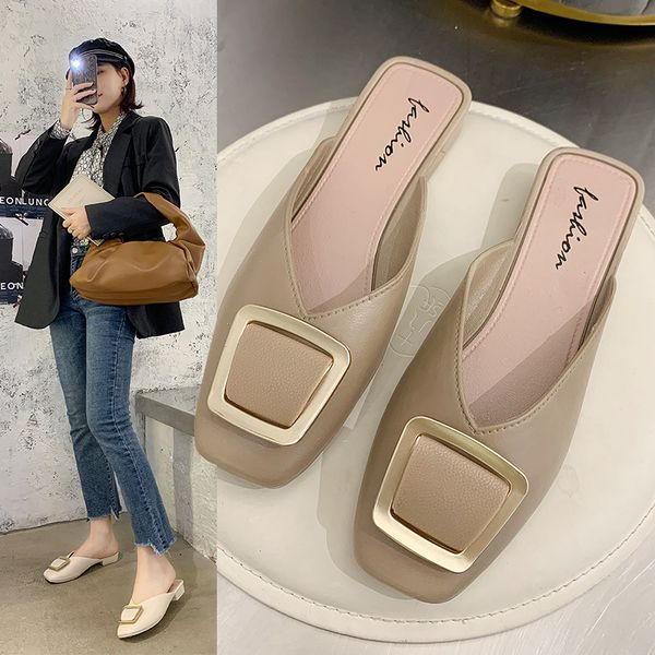 

slippers women summer fashion square toe flats sandals women's shoes muller cool slipper flip flops slides outdoor 220224, Black