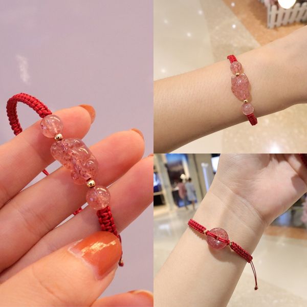 

vad0l crystal woven natural strawberry hand braceletstrawberry braceletgirl ins friend bracelet net red jewelry lovers bracelet safety c, Golden;silver