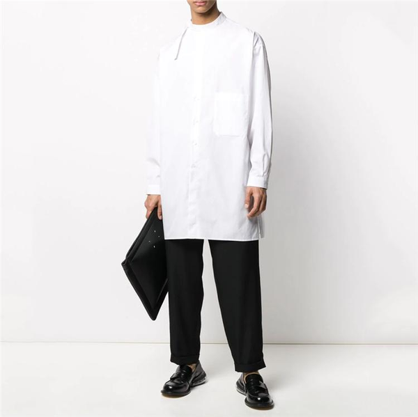 

s-7xlnew men's medium and long style popular stand collar youth personalized shirt black loose sleeve shirt1, White;black