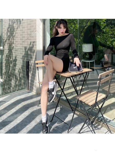 

2021 new style two-sided wear 4-color cotton with long sleeves mini solid summer dress lbk2, Black;gray