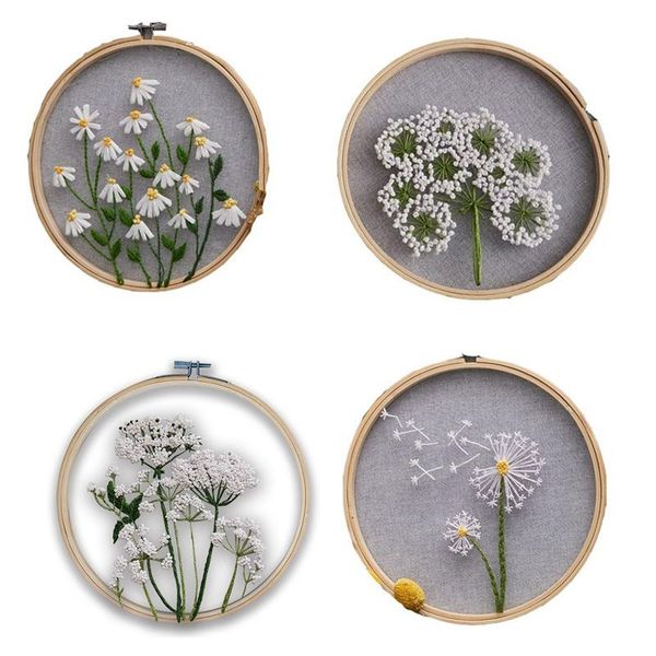 

sewing notions & tools diy embroidery flower mesh,painting cross stitch kit with bamboo hoops,embroidery for beginner, Black