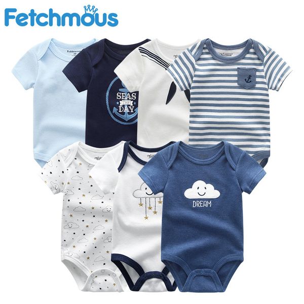

baby girl clothes cotton newborn boy baby romper 7pcs/lots short sleeve toddler costume cartoon baby onesie jumpsuit t200706, Blue