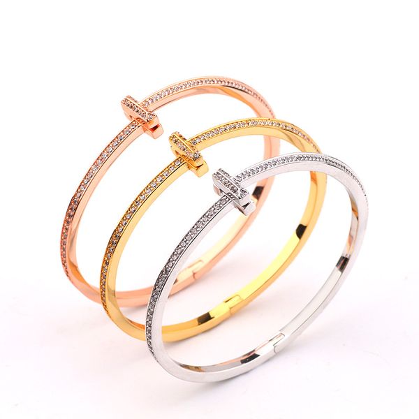 

personalized light temperament full diamond t shaped bracelet gold bracelet jewelry womens fashion micro inlaid zircon bracelet bangle, Black