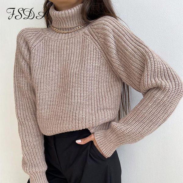 

women's sweaters fsda turtleneck women sweater khaki long sleeve pullover 2021 autumn winter casual pink jumper loose oversized, White;black