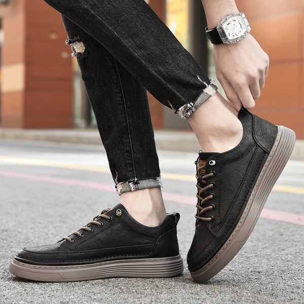 

fashion handmade men casual shoes genuine leather men flats soft oxford shoes luxury quality outdoor shoes men sneakers, Black