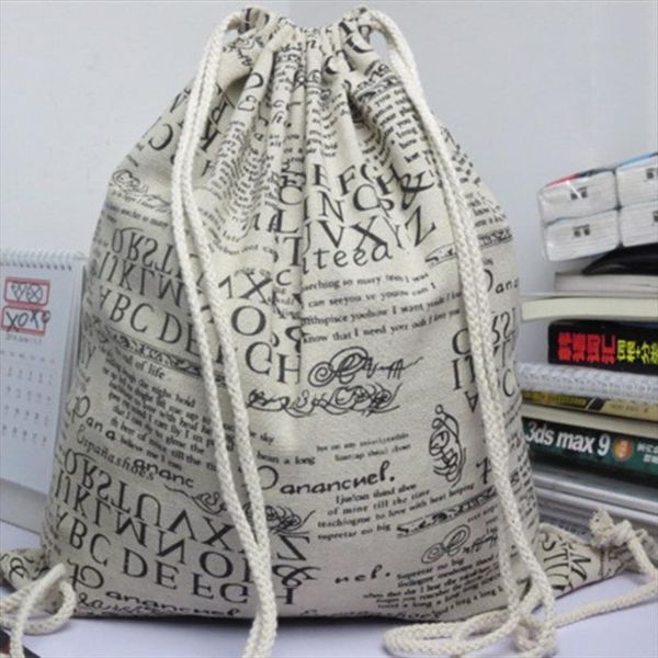 

yi хлопок лен drawstring рюкзак student book shoe bag английской газета 614e