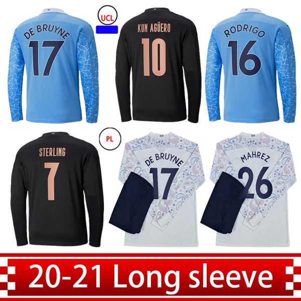 

2021 new soccer jersey ings bernardo kun aguero de bruyne sane 2020 2021 high-quality fans version long sleeve football shirt, Black;yellow