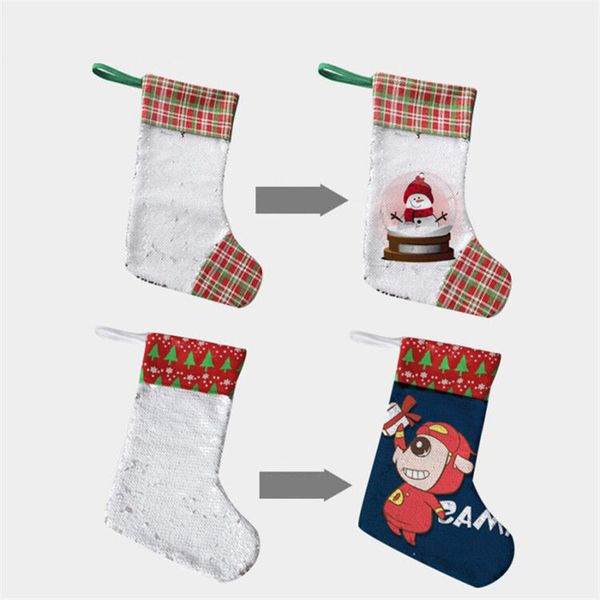 UPS! Sublimation Weihnachten Pailletten Strumpf 11 Farben Weihnachtsgeschenk Taschen Wärmeübertragung Socken Weihnachtsmann Dekorationen Kostenloser Versand A12