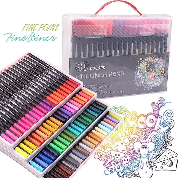 80 renkler Fineliners kalemler Fineliner renk kalem set kroki boyama kitapları için çizim kalemler 201202