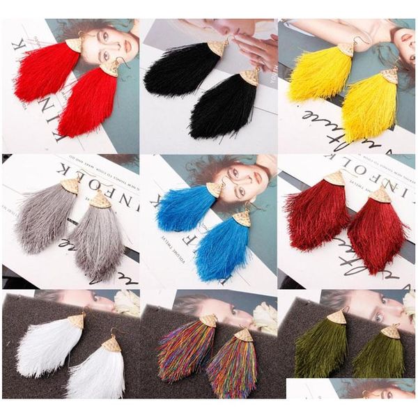 

women bohemia tassel earrings fringe fashion long dangle eardrop yksuw, Silver