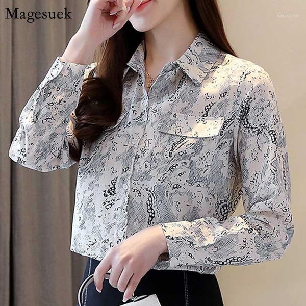 

autumn long sleeve print women shirts loose casual women and blouses turn-down collar cardigan blouse blusas 105521, White